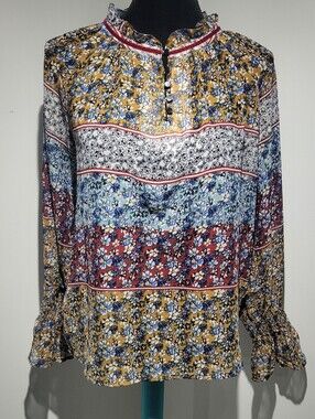 Chelsea & Theodore Women's Floral Patchwork Long-Sleeve Blouse XS Multicolor